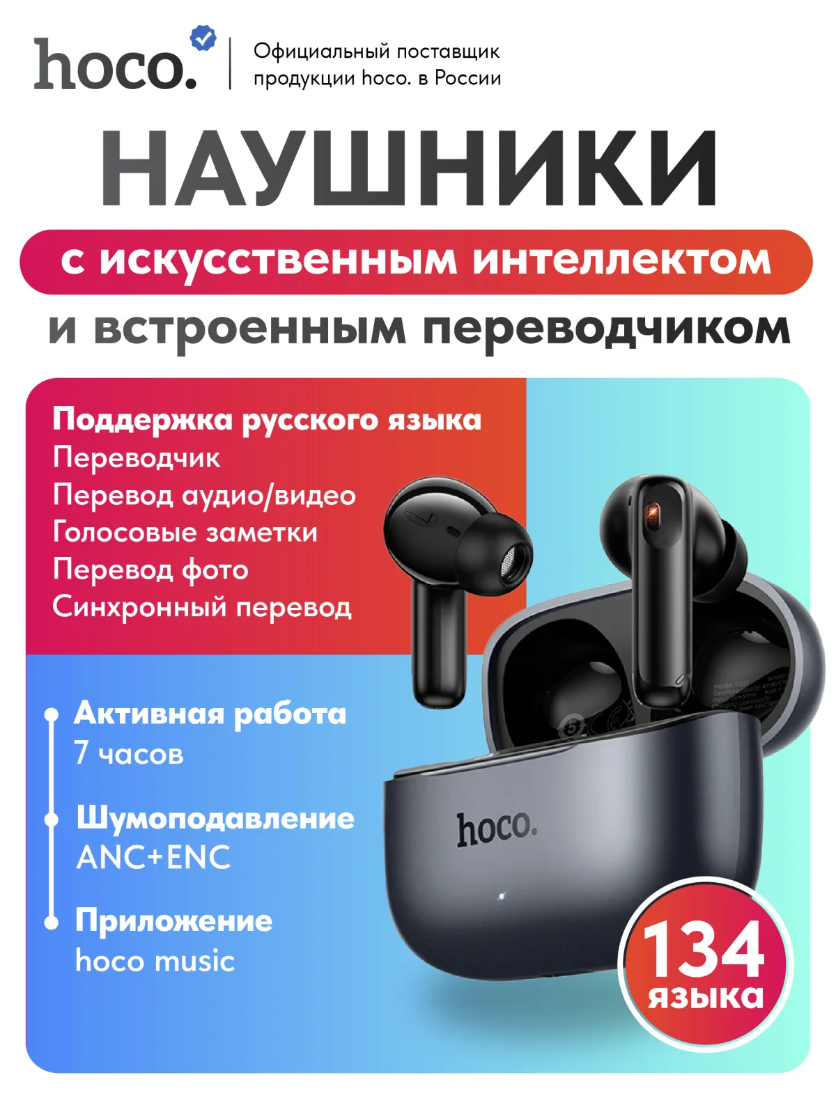 Наушники Hoco EQ27 с искусственным интеллектом и переводчиком