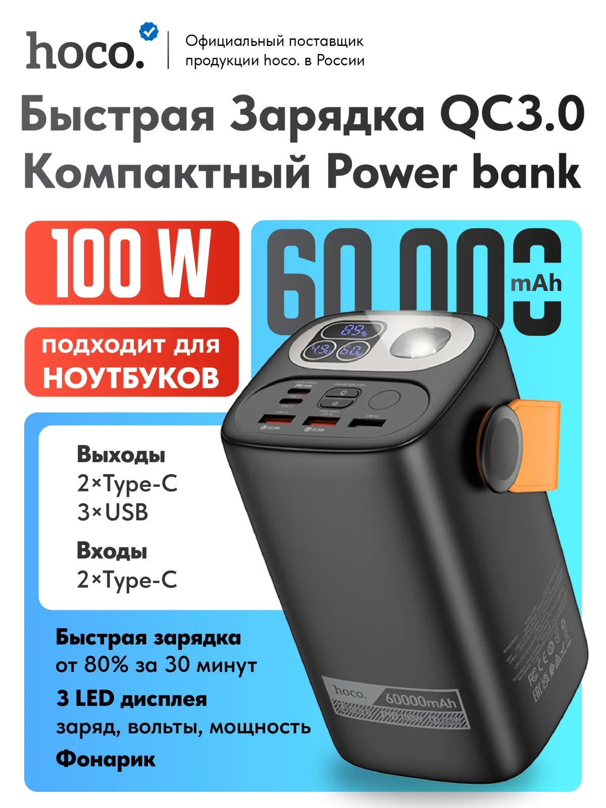 Повербанк hoco DB160 100W 60000 mAh