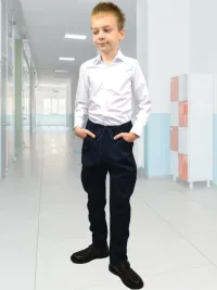 Брюки школьные для мальчика на резинке синие рубчик чиносы