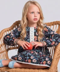 Платье для девочки Mini Maxi синее с цветами