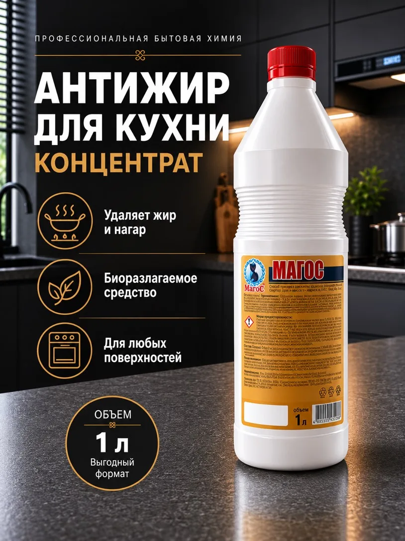 "Магос Н" антижир от нагаров,сильных жировых загрязнений концентрат 1л, арт. М-24