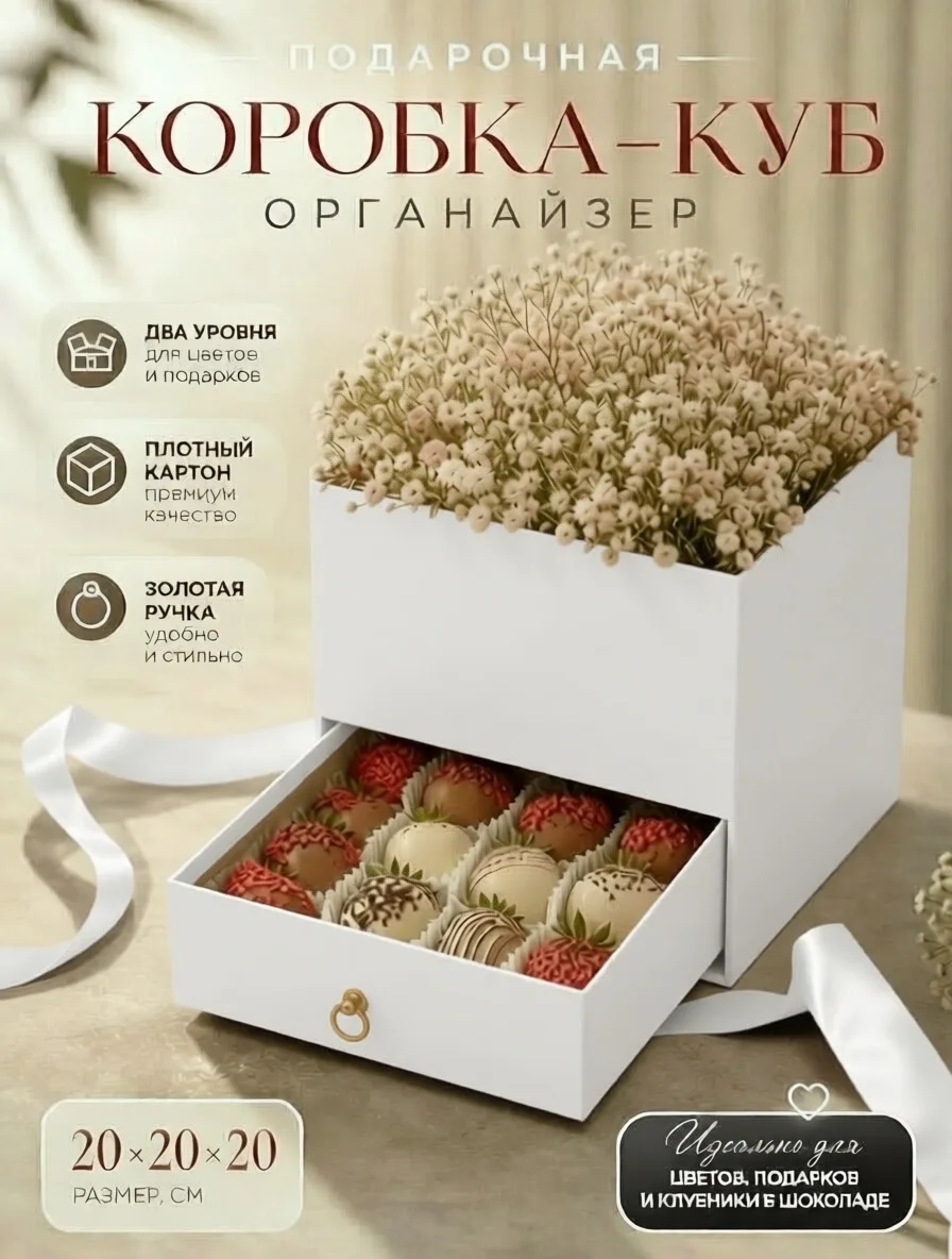 Подарочная коробка-куб с выдвижным ящиком «Органайзер»