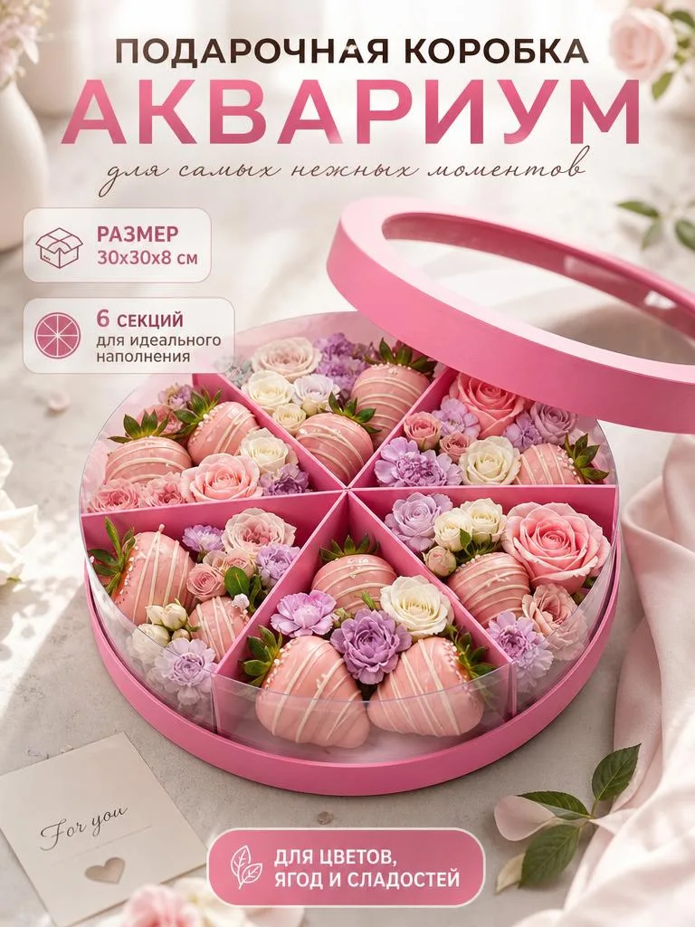 Круглая подарочная коробка-аквариум 30х30х8см.