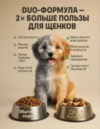 Корм сухой суперпремиум-класса DUO NUTRITION для щенков всех пород с индейкой и рисом, 1 кг
