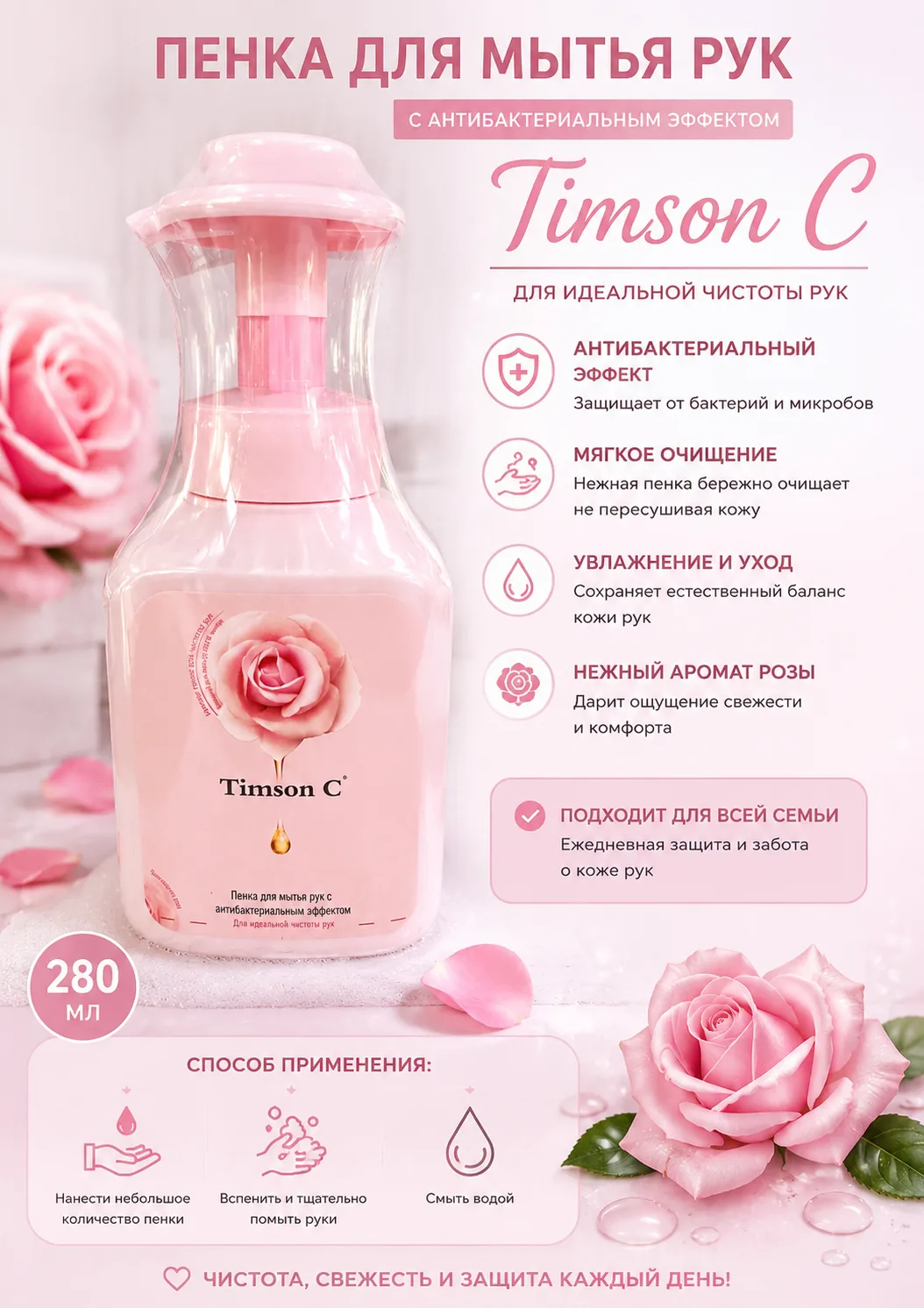 Timson C Пенка для мытья рук с антибактериальным эффектом 280мл.