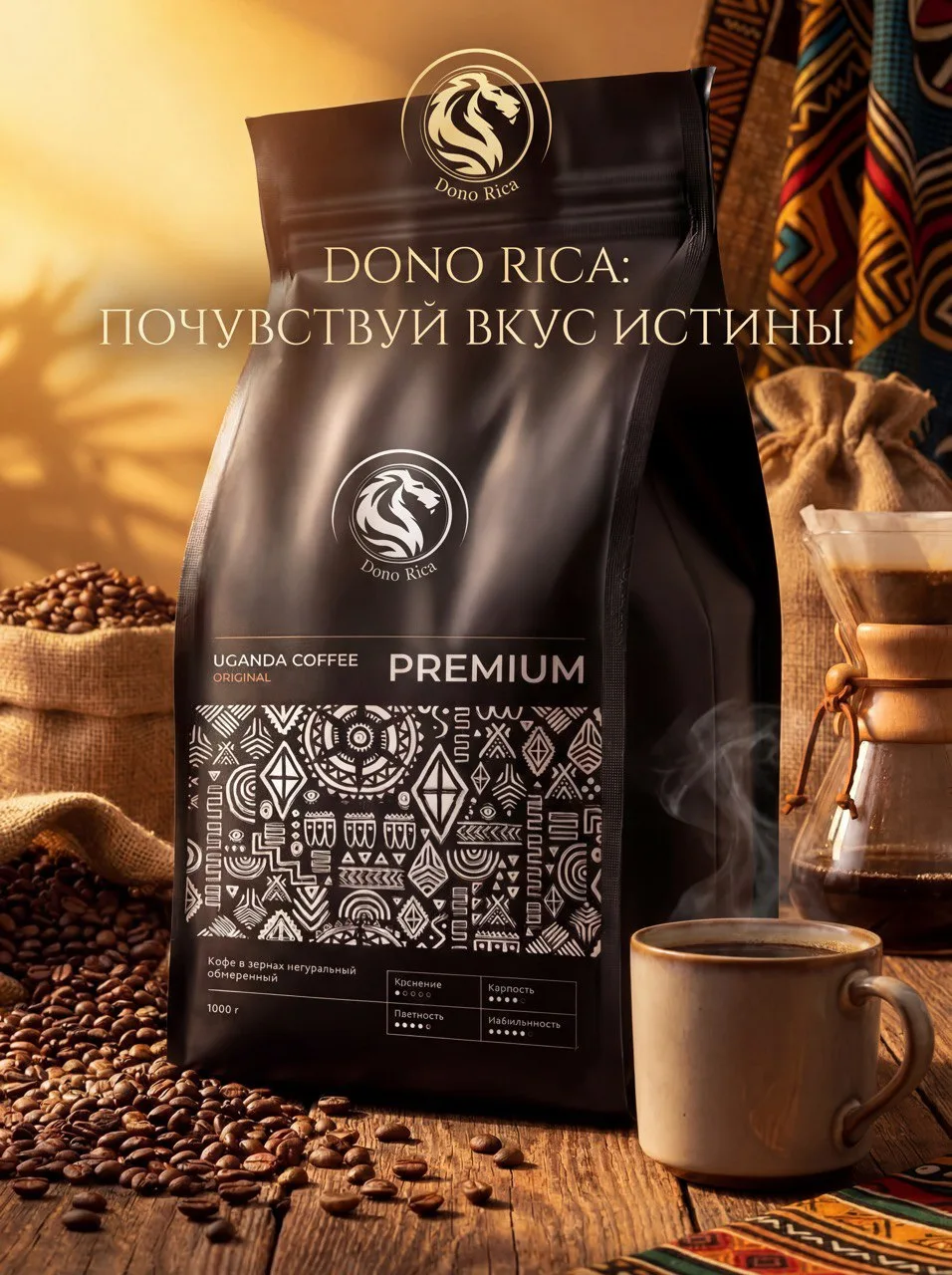 Кофе в зернах 1000г Dono Rica PREMIUM