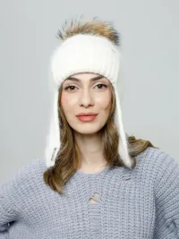 Шапка ушанка из ангоры женская с помпоном