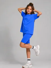 Костюм для девочки с велосипедками и футболкой КТ-2/синий