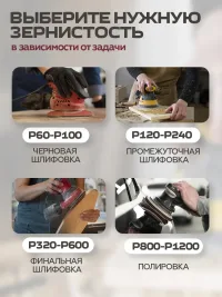 Круг шлифовальный на липучке 125 мм 8 отверстий набор 50 шт