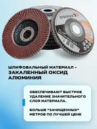 Круг лепестковый торцевой КЛТ STRONER 125х22.2 мм,  10 шт в упаковке