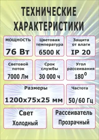 Светодиодный линейный светильник 76 Bт прозрачный