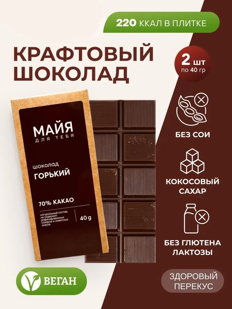 Шоколад горький на кокосовом сахаре, 2 шт, ручной работы