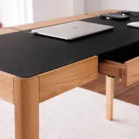 Компьютерный стол из массива дуба и экокожи, 120х60х75 см, "ОРМ"