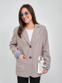 Жакет твидовый бежево-голубой