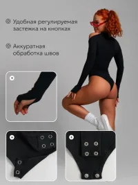 Боди с длинным рукавом через палец (Хенд/черный)