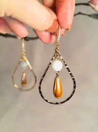 Серьги Капля света, кварц и жемчуг