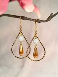 Серьги Капля света, кварц и жемчуг