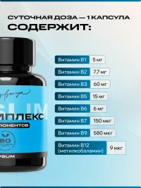 Комплекс витаминов B IPSUM 11 в 1 метилкобаламин, метилфолат, антистресс, энергия, кожа, 60 капсул