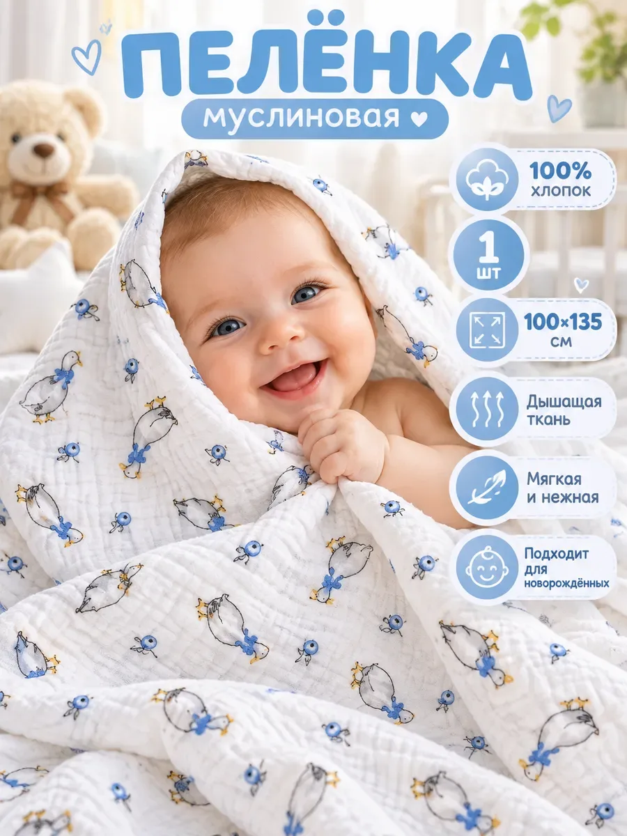 Муслиновая пеленка для новорожденного