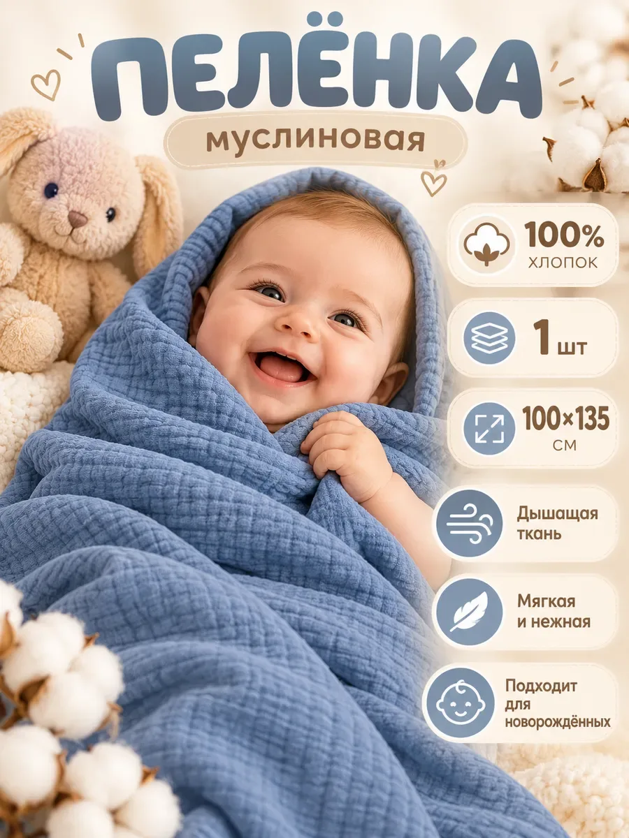 Муслиновые пеленки для новорожденных