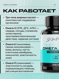 Омега 3-6-9 IPSUM Рыбий жир для здоровья сердца и мозга, для красоты и иммунитета, omega 3 6 9, 60 капсул