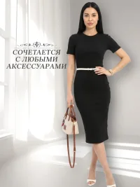 Трикотажное платье футболка лапша в рубчик, черное