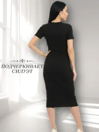 Трикотажное платье футболка лапша в рубчик, черное